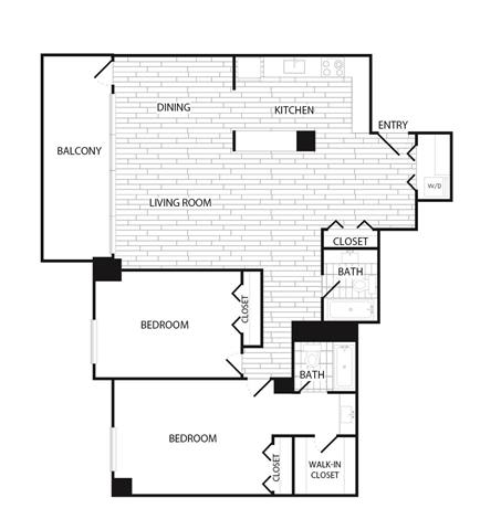 Floor Plan  2 Bedroom, 2 Bath 1492 SF B3 at Crystal Square, Arlington, Virginia