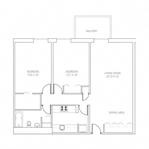 2 Bedroom Floor Plan at Clinton Towers, Bronx, New York