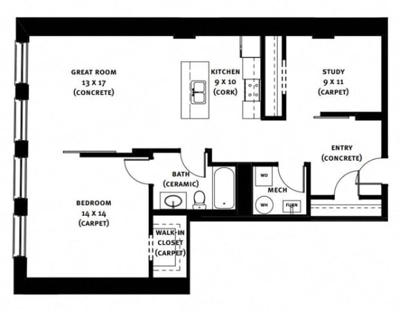 401 Floor Plan at Market Square Place, Pennsylvania