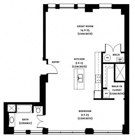 407 Floor Plan at Market Square Place, Pittsburgh, PA, 15222