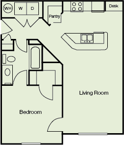 One Bedroom One Bathroom Floor Plan at Camri Green Apartments, Jacksonville, FL, 32257