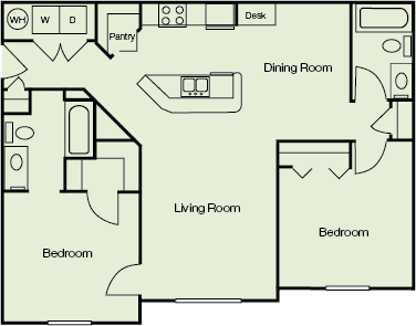 Two Bedroom Two Bathroom Floor Plan at Camri Green Apartments, Jacksonville, FL