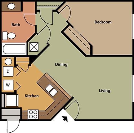 One Bedroom One Bathroom Floor Plan at Holly Cove Apartments, Orange Park, Florida