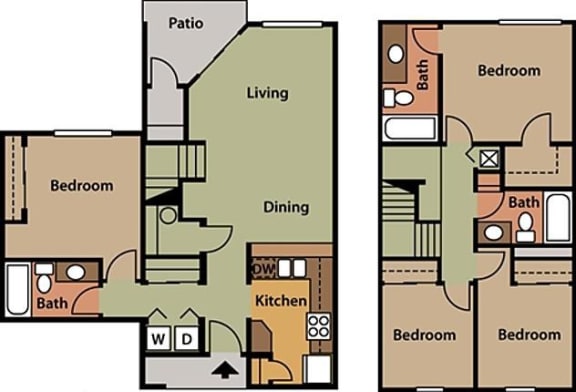 Four Bedroom Three Bathroom Floor Plan at Holly Cove Apartments, Orange Park, FL, 32073