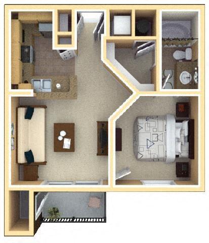 1 Bedroom Floor Plan | 636 Sq. Ft. | Deerfield Village Apartments Atlanta GA