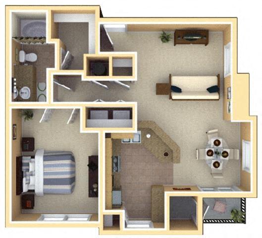 1 Bedroom Floor Plan | 851 Sq. Ft. | Deerfield Village Apartments Atlanta GA