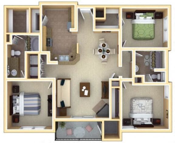 3 Bedroom Floor Plan | 1,513 Sq. Ft. | Deerfield Village Apartments Atlanta GA