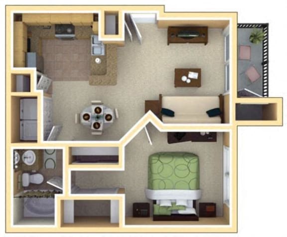 1 Bedroom Floor Plan | 693 Sq. Ft. | Deerfield Village Apartments Atlanta GA
