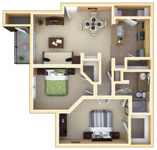 2 Bedroom Floor Plan | 1,016 Sq. Ft. | Deerfield Village Apartments Atlanta GA