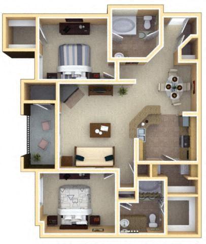2 Bedroom Floor Plan | 1,214 Sq. Ft. | Deerfield Village Apartments Atlanta GA