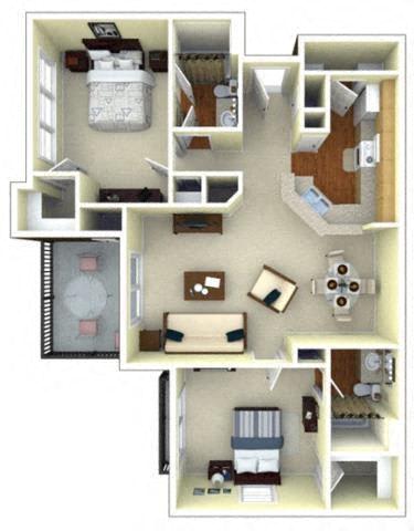 2 Bedroom Floor Plan | 1,120 Sq. Ft. | Gwinnett Apartments in Norcross GA