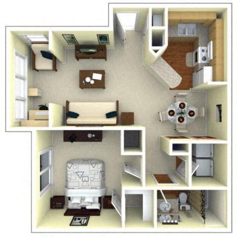 1 Bedroom Floor Plan | 839 Sq. Ft. | Gwinnett Apartments in Norcross GA