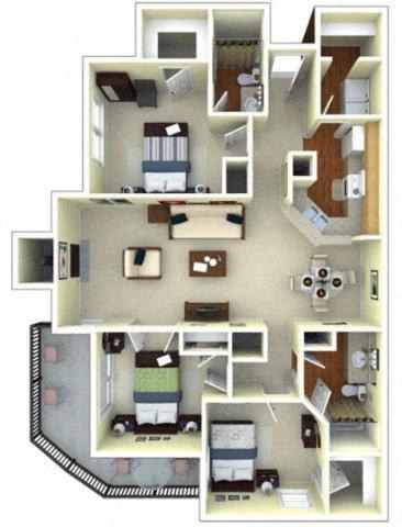 3 Bedroom Floor Plan | 1,440 Sq. Ft. | Gwinnett Apartments in Norcross GA