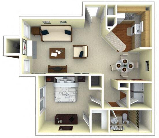 1 Bedroom Floor Plan | 857 Sq. Ft. | Gwinnett Apartments in Norcross GA