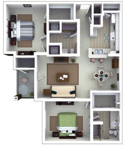 2 Bed 2 Bath Floor Plan with 1,210 Sq. Ft. at Roswell Village Apartments Roswell GA