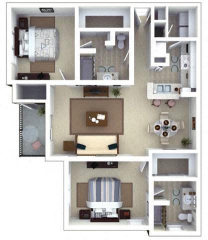 2 Bed 2 Bath Floor Plan with 1,264 Sq. Ft. at Roswell Village Apartments Roswell GA