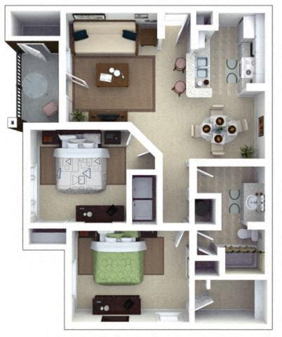 1 Bed 1 Bath Floor Plan with 986 Sq. Ft. at Roswell Village Apartments Roswell GA