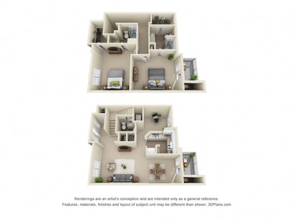2 Bed 2.5 Bath Floor Plan with 1,625 Sq. Ft. at Roswell Village Apartments Roswell GA