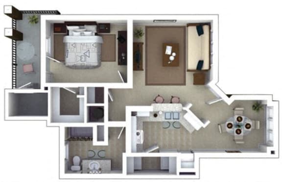 1 Bed 1 Bath Floor Plan with 823 Sq. Ft. at Roswell Village Apartments Roswell GA