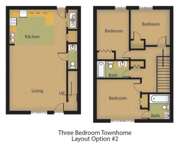 three bedroom townhome apartment