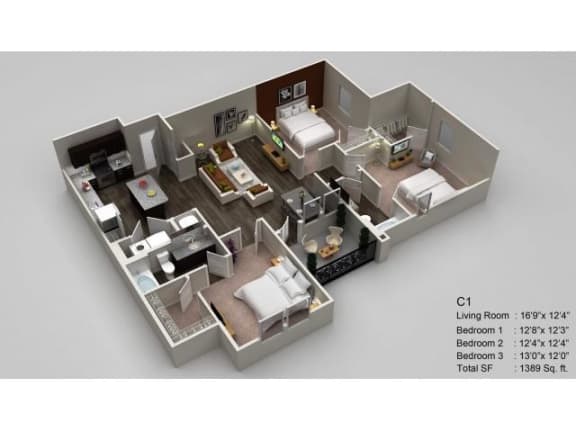 3 bed 2 bath Banjo Floor Plan 3 bed 2 bath Banjo Floor Plan at Village at Terra Bella Apartments, Florida, 34639