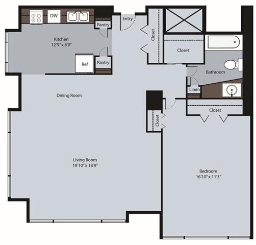 1 Bedroom 1 Bath Corner Unit