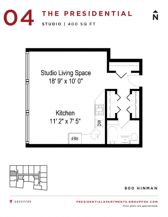 Presidential Apartments - Studio Floorplan