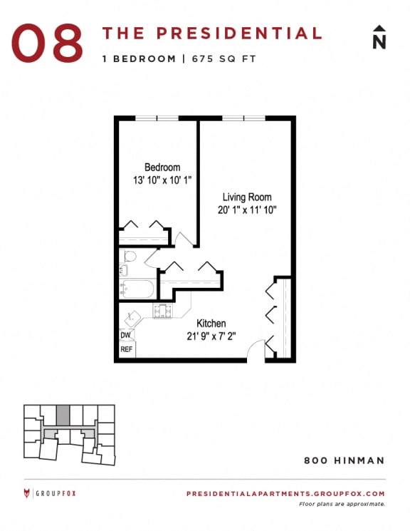 Presidential Apartments - Studio Floorplan