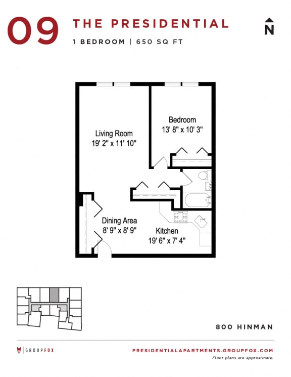 Presidential Apartments - One Bedroom Floorplan