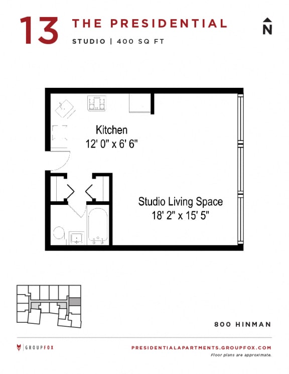 Presidential Apartments - Studio Floorplan