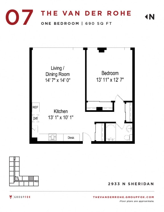 Group Fox - The Van Der Rohe - One Bedroom Floor Plans