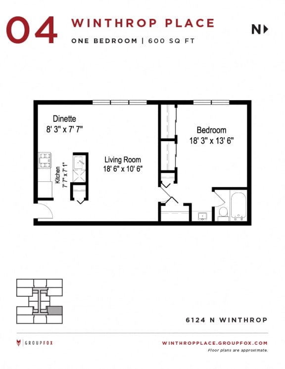 Winthrop Place - One Bedroom Floorplan