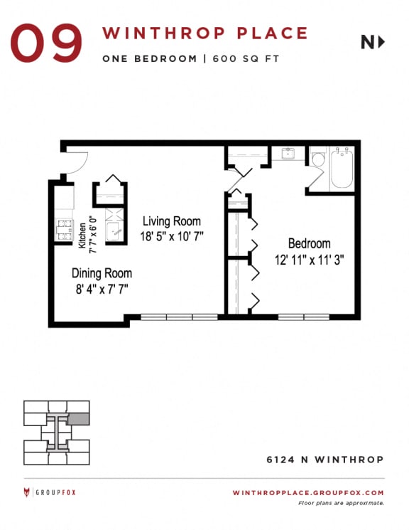 Winthrop Place - One Bedroom Floorplan