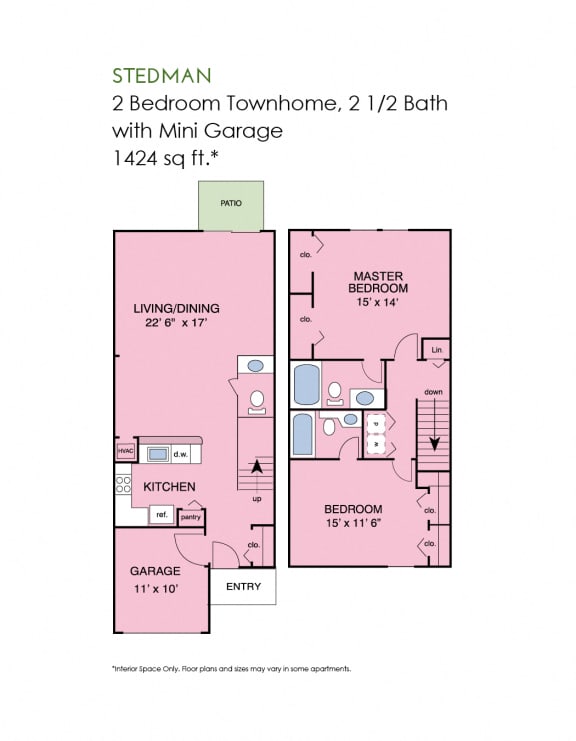 2 bedroom townhome with garage