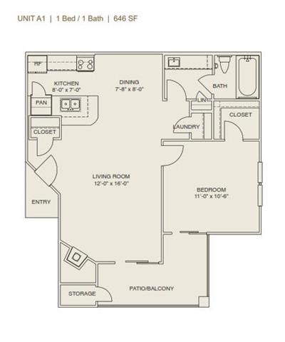 A11 Floor Plan at Delray Apartments, Houston, Texas
