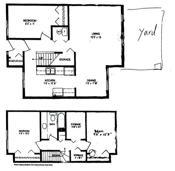 Three bedroom, one bathroom apartment layout at Willowbrook Estates in Brooks, AB