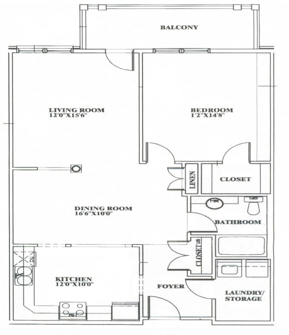1 bed, 1 bath, balcony and amenity access