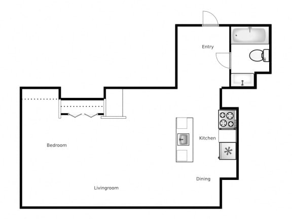 Bachelor, one bathroom apartment layout at MacDonald Estates in Edmonton, AB