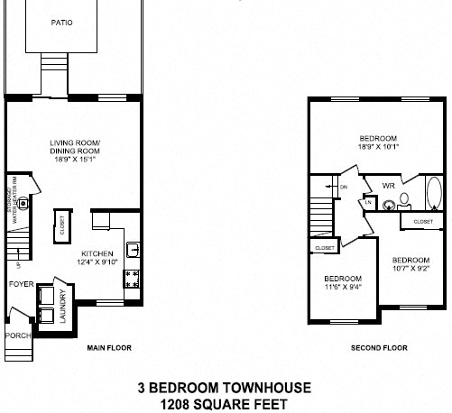 Three bedroom, one bathroom apartment layout at Concorde Apartments in Ottawa, ON