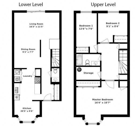 Three bedroom, one bathroom apartment layout at Oakdale Heights in St. Catharines, ON