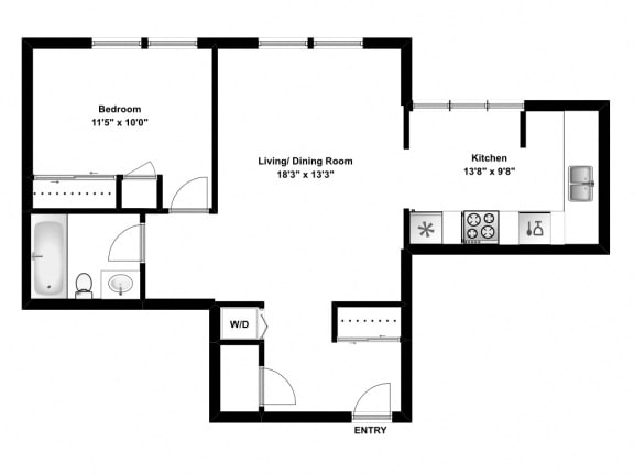 Floor plan of a 1 bed, 1 bath, luxurious apartment at 17 Brookbanks Apartments in Toronto, ON