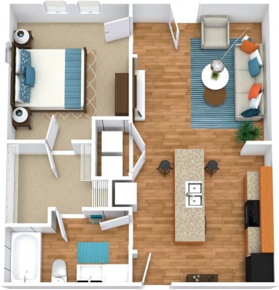 1 bed 1 bath A2 Floor Plan at The Landings at Brooks City-Base, San Antonio, 78235
