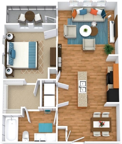 1 bed 1 bath A3 Floor Plan at The Landings at Brooks City-Base, San Antonio, Texas