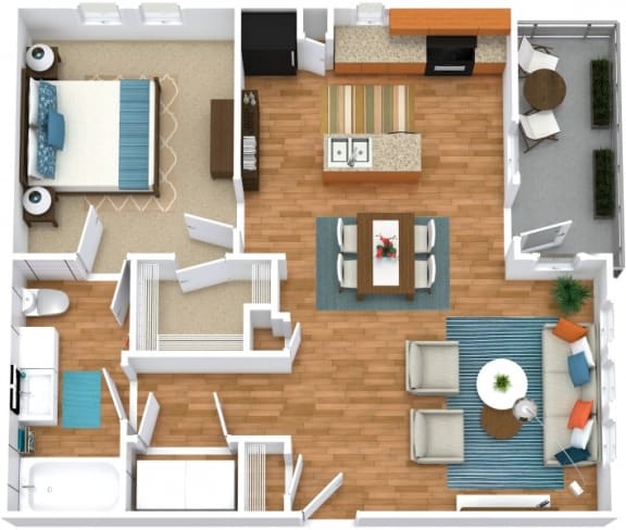 1 bed 1 bath A4 Floor Plan at The Landings at Brooks City-Base, San Antonio