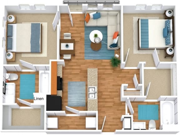 2 bed 2 bath B1 Floor Plan at The Landings at Brooks City-Base, Texas