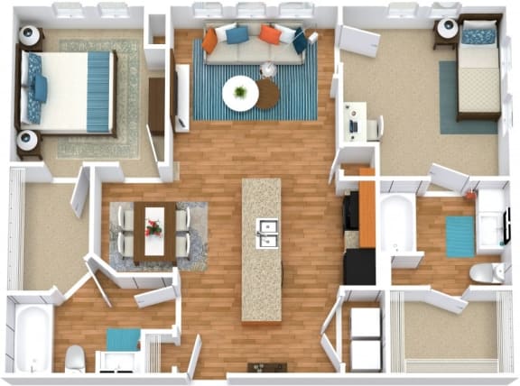 2 bed 2 bath B2 Floor Plan at The Landings at Brooks City-Base, Texas, 78235