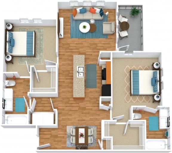 2 bed 2 bath B4 Floor Plan at The Landings at Brooks City-Base, San Antonio, TX