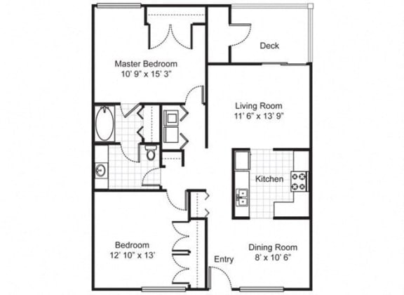 2 bedroom, 1 Bath (1020 Sq. F.) at Emory Woods Apartments, Durham, North Carolina.
