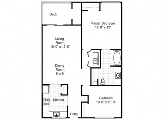 2 Bedroom, 1 Bath (950 Sq. F.) at Emory Woods Apartments, Durham, NC.