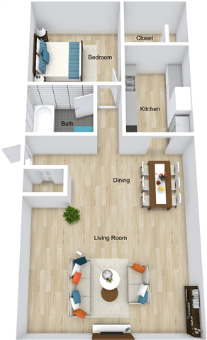 Floor Plan  1Bed Floor Plan at Greenbryre Apartments, Charlotte, North Carolina